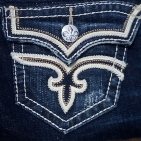 Rock Revival Women's 26 Bootcut Faux Leather Flap Pockets Distressed Anett NWOT - Picture 2 of 12